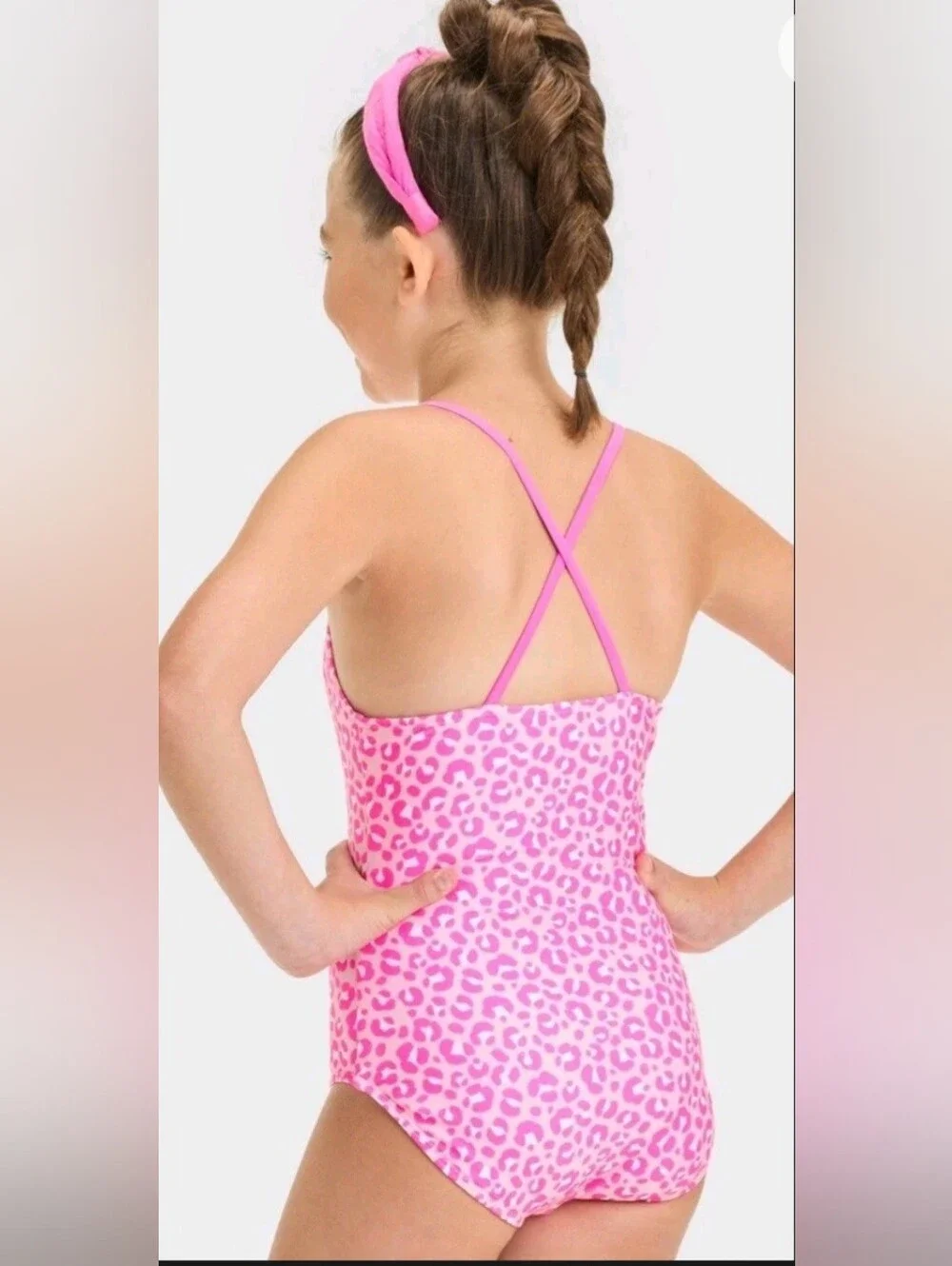 Cat & jack Girls Pink Swimsuit Leopard Spot Printed Sz S (6/7) Nwt